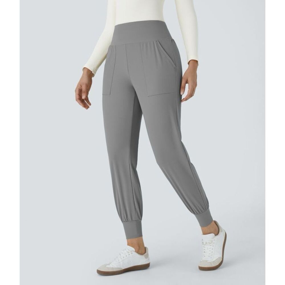 Halara High Waisted Plain Pocket Casual Joggers Gray Flannel Size L Tall NWT